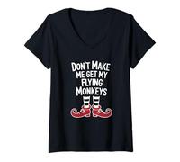 Donna Funny Halloween Witch Don't Make Me Get My Flying Monkeys Maglietta con Collo a V