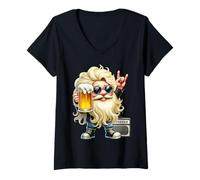 Donna Funny Hippie Rock Gnome Dad With Rocker Hands Love Music Maglietta con Collo a V