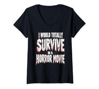 Donna Funny Horror Movie Halloween Scary Maglietta con Collo a V