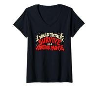 Donna Funny Horror Movie Halloween Scary Maglietta con Collo a V
