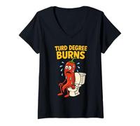 Donna Funny Hot Chili Pepper Spicy Food Turd Poo Pun Toilet Humor Maglietta con Collo a V