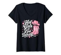 Donna Funny Hot Girls Do Line Dancing Maglietta con Collo a V