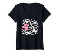 Donna Funny Hot Girls Do Line Dancing Maglietta con Collo a V