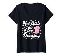 Donna Funny Hot Girls Do Line Dancing Maglietta con Collo a V