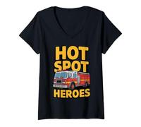 Donna Funny Hot Spot Heros Wee Woo Crew Maglietta con Collo a V