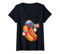 Donna Funny Hotdog USA Flag BBQ Cartoon for July 4th Parade Maglietta con Collo a V