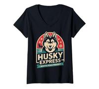 Donna Funny Husky Sled Team - Mushers & Husky Lovers Maglietta con Collo a V