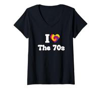 Donna Funny I Heart Love The 70s Tie Dye Retro Fun Maglietta con Collo a V