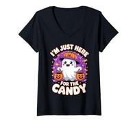 Donna Funny I´m Just Here For The Candy Cute Halloween Maglietta con Collo a V
