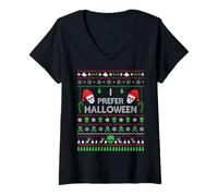 Donna Funny I Prefer Halloween Christmas Sweater Best Ugly X-mas Maglietta con Collo a V