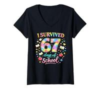 Donna Funny I Survived 67 Days of School Six Seven Maglietta con Collo a V