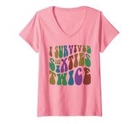 Donna Funny I Survived The Sixties Twice 70° Compleanno Retro Anni '60 Maglietta con Collo a V