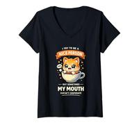 Donna Funny I Try To Be a Nice Person Cat Maglietta con Collo a V