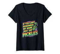 Donna Funny If You Can’t Remember Name Say Pickles Retro Rainbow Maglietta con Collo a V