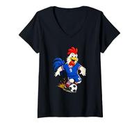 Donna Funny Inspired Rooster Soccer Player Cartoon Graphic Maglietta con Collo a V