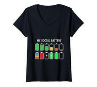 Donna Funny Introvert Humor Energy Level Graphic Anti Social Fun Maglietta con Collo a V