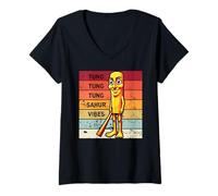 Donna Funny Italian Brainrot Meme Tung Tung Sahur Maglietta con Collo a V