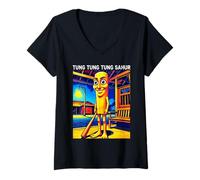 Donna Funny Italian Brainrot Meme Tung Tung Sahur Maglietta con Collo a V
