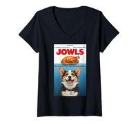 Donna Funny Jowls Thanksgiving Corgi And Turkey Maglietta con Collo a V