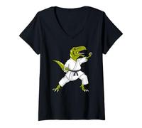 Donna Funny Karatesaurus T-Rex Dinosaur Karate Samurai Design Maglietta con Collo a V