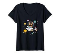 Donna Funny Kawaii Kids Space Astronaut Dog Lover German Shepherd Maglietta con Collo a V
