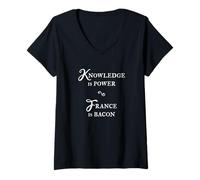 Donna Funny Knowledge Power Francia Bacon Meme Maglietta con Collo a V
