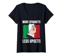Donna Funny Less Upsetti More Spaghetti Italian per uomini e donne Maglietta con Collo a V
