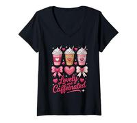 Donna Funny Lovely And Caffeinated Cute Valentine Coffee Lovers Maglietta con Collo a V