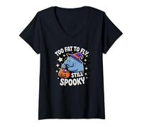 Donna Funny Manatee Too Fat To Fly Still Spooky Maglietta con Collo a V