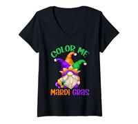 Donna Funny Mardi Gras Quote for Women And Men with Carnival GNOME Maglietta con Collo a V