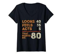 Donna Funny Math 80th Birthday sembra 40 sente 35 atti 5 umorismo Maglietta con Collo a V