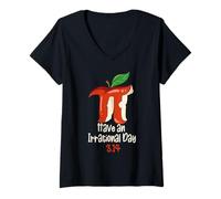 Donna Funny Math Teacher Apple Decor for Happy 3.14 Pi Day Maglietta con Collo a V
