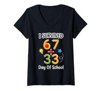 Donna Funny Meme I Survived 100 Days of School 67 Six Seven Maglietta con Collo a V