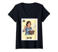 Donna Funny Mexican Design for Aunt - La Tia Cocinera Maglietta con Collo a V