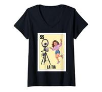Donna Funny Mexican Design for Aunt - La Tia Influencer Maglietta con Collo a V