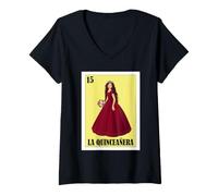Donna Funny Mexican Design for Quinces - La Quinceanera Red Theme Maglietta con Collo a V