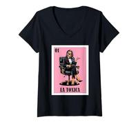 Donna Funny Mexican Design - La Toxica Middle Age Women Maglietta con Collo a V