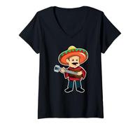 Donna Funny Mexico Mariachi Cinco de Mayo Fiesta Chitarra Maglietta con Collo a V