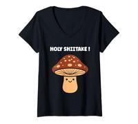 Donna Funny Minimalist Mushroom Simple Holy Shiitake Maglietta con Collo a V