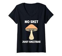 Donna Funny Minimalist Mushroom Simple Just Shiitake Maglietta con Collo a V