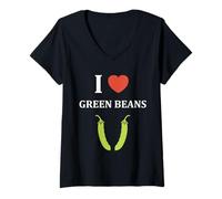 Donna Funny Minimalist Vegetable Simple i Love Green Beans Maglietta con Collo a V