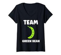 Donna Funny Minimalist Vegetable Simple Team Green Bean Maglietta con Collo a V