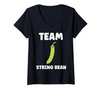 Donna Funny Minimalist Vegetable Simple Team String Bean Maglietta con Collo a V