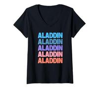 Donna Funny Modern Repeated Text Design Aladdin Maglietta con Collo a V