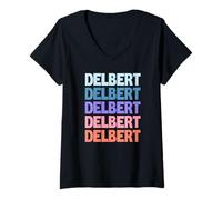 Donna Funny Modern Repeated Text Design Delbert Maglietta con Collo a V