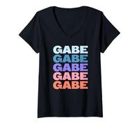 Donna Funny Modern Repeated Text Design First Name Gabe Maglietta con Collo a V