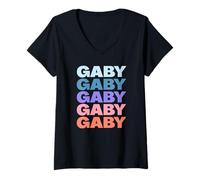 Donna Funny Modern Repeated Text Design First Name Gaby Maglietta con Collo a V