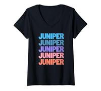 Donna Funny Modern Repeated Text Design First Name Juniper Maglietta con Collo a V