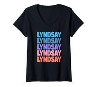 Donna Funny Modern Repeated Text Design First Name Lyndsay Maglietta con Collo a V