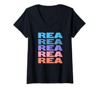 Donna Funny Modern Repeated Text Design First Name Rea Maglietta con Collo a V